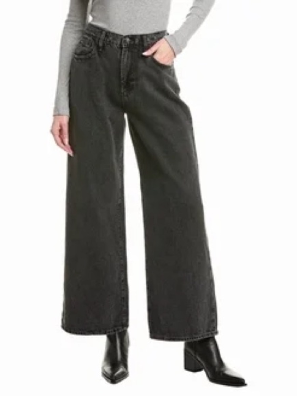 Hudson Jolene Wide Leg Black Washed Denim Edgy Jeans (32}